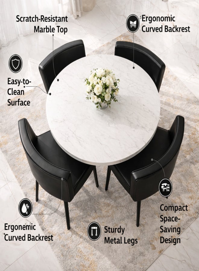 Harmony Home 5-Piece Round Dining Table Set – Wooden Table with 4 Upholstered Chairs, Small Dining Room Furniture, Black & White - Image 2